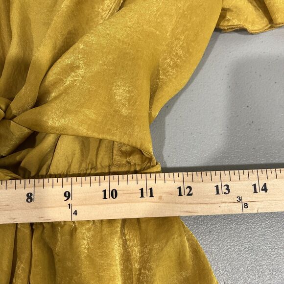 Show Me You Mumu Romper Small Yellow Gia Tie Front Flutter Sleeve Trendy Cute - Picture 8 of 11